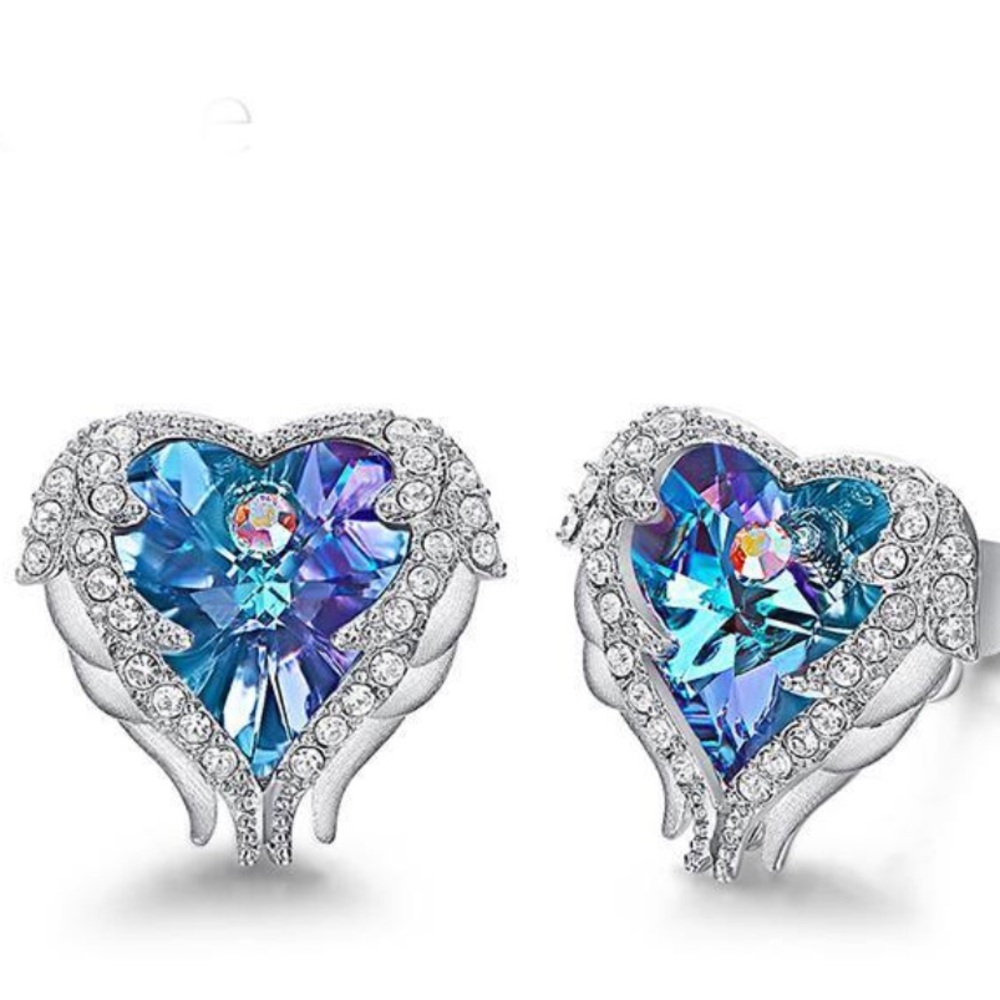 Read your Heart  Angel Wings Heart Crystal Earrings